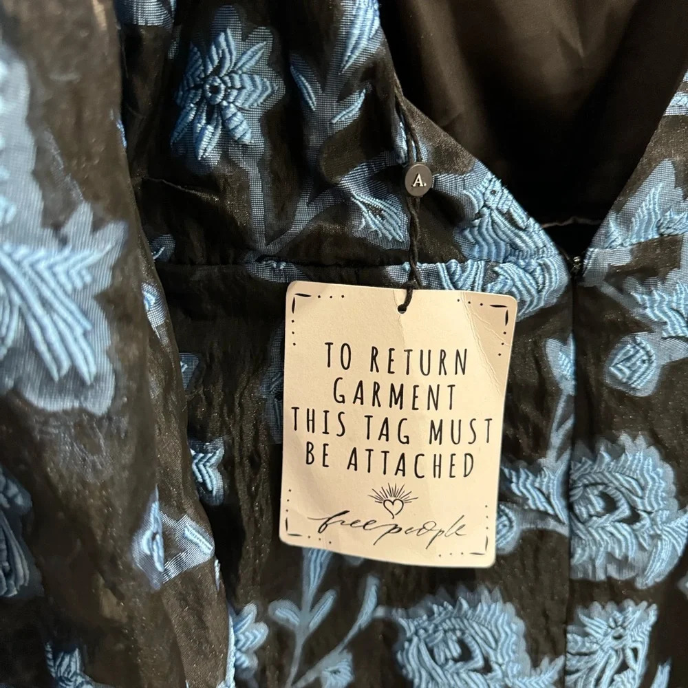 Free People Aureta Georgia Mini Dress NEW Size XS Formal Puff Sleeve Blue Floral - Picture 9 of 13